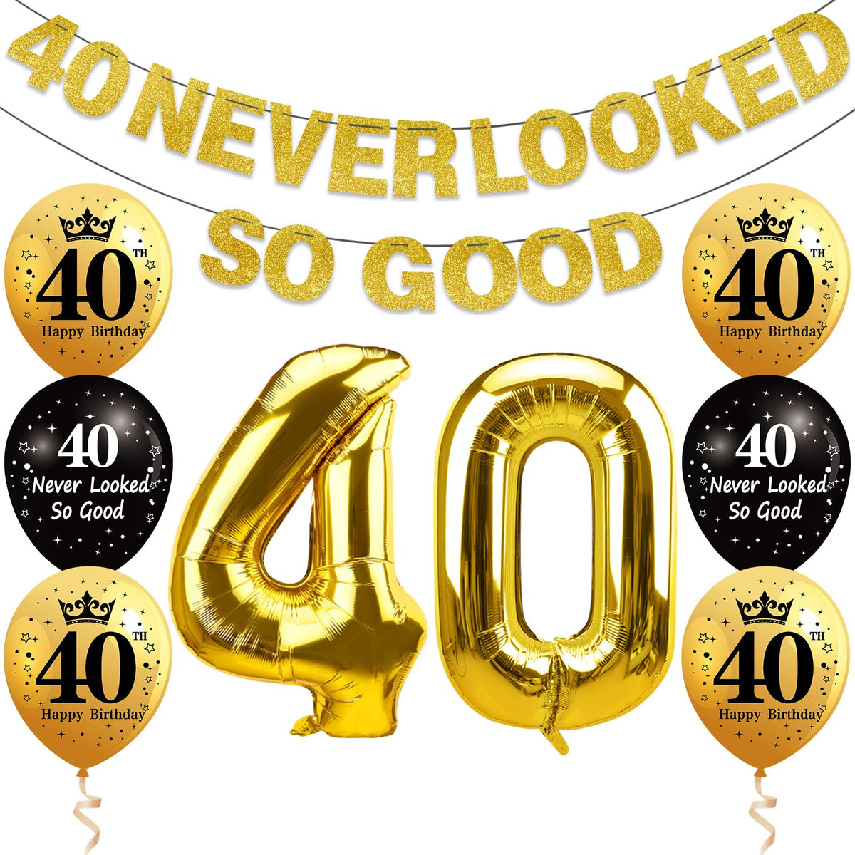 black and gold 40th birthday banner for wall decor