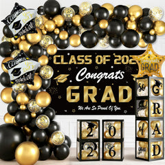 Black and gold graduation decorations 2026 backdrop