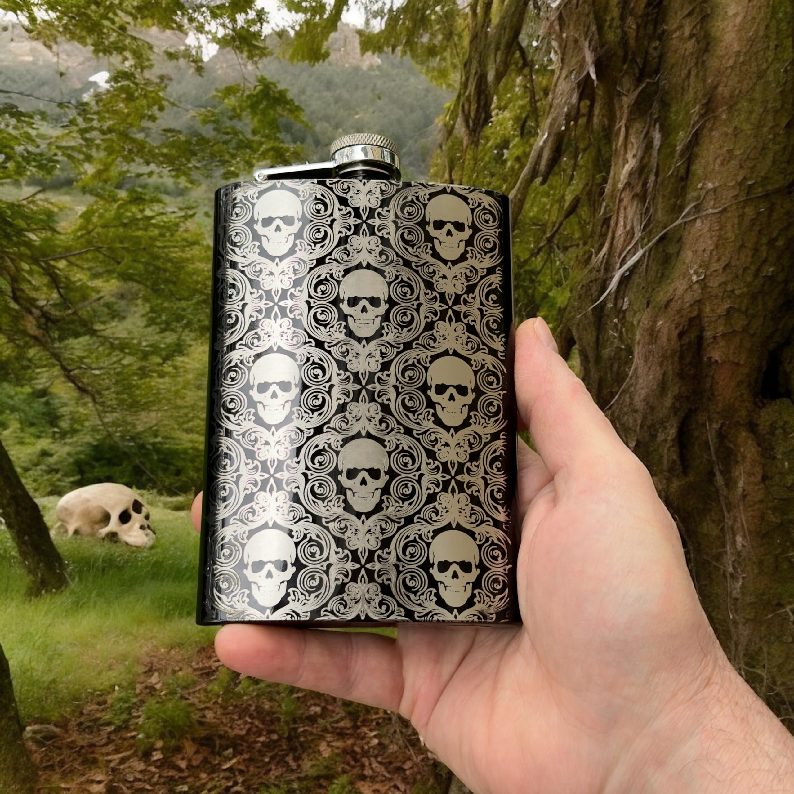 Black Gothic Baroque Flask side profile 8oz