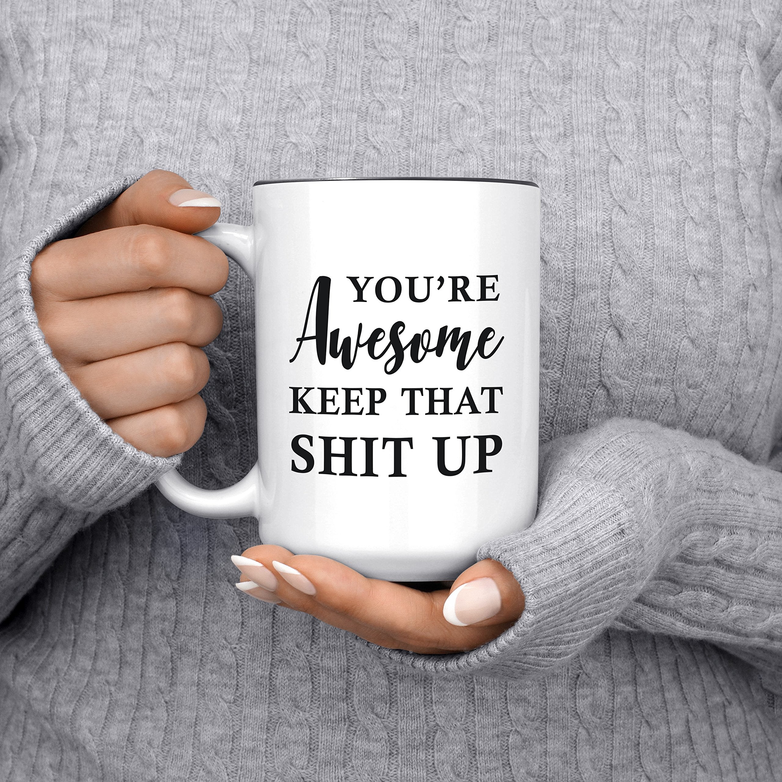 Bold two-sided mug for home or office use