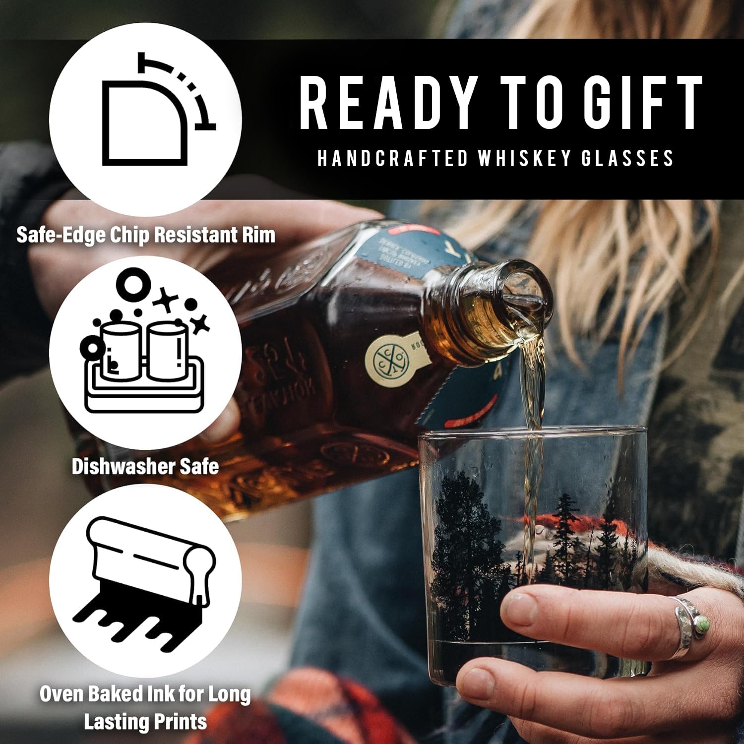 Black Lantern Rustic Moose 11oz whiskey glasses with sturdy base