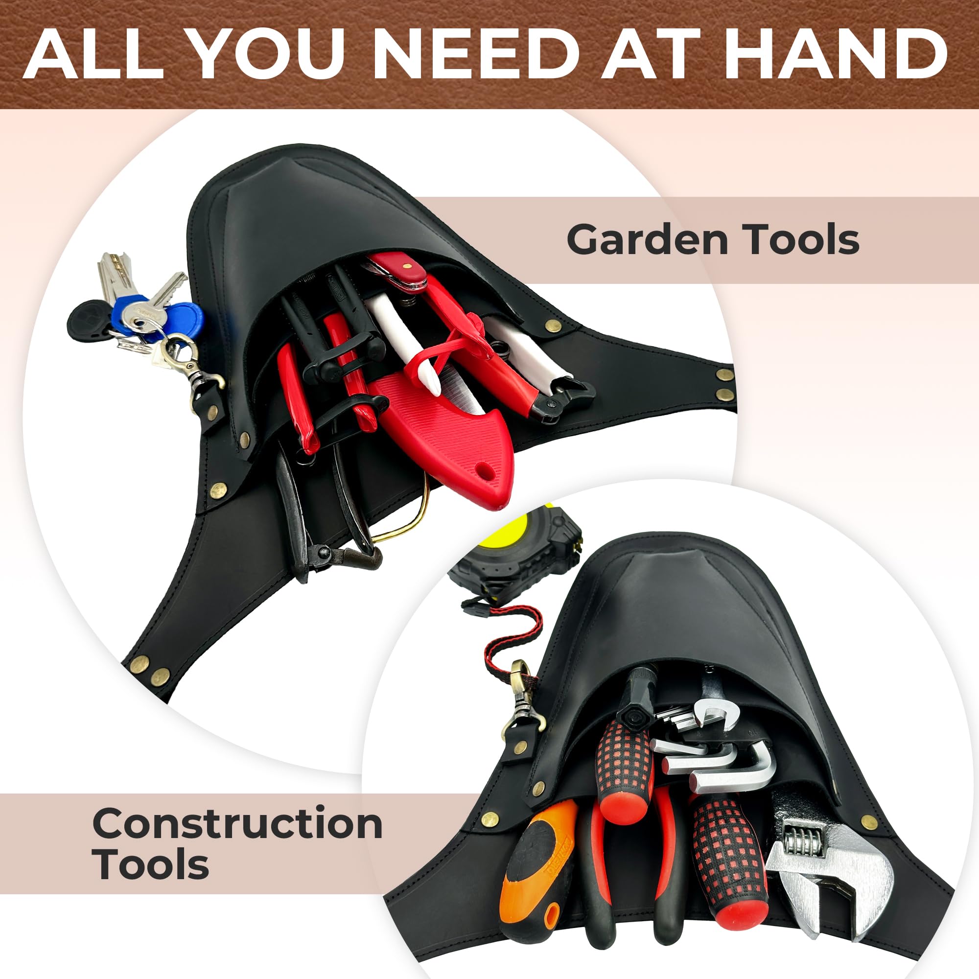 Tool belt with pockets for pruners and snips