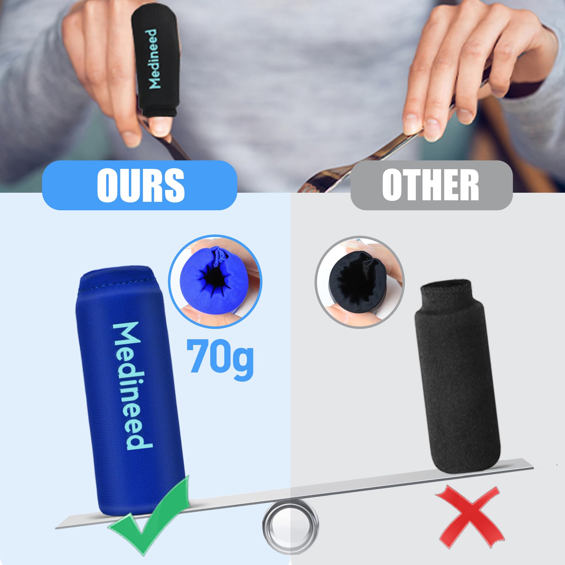 Black Medineed finger gel ice pack sleeves product close up