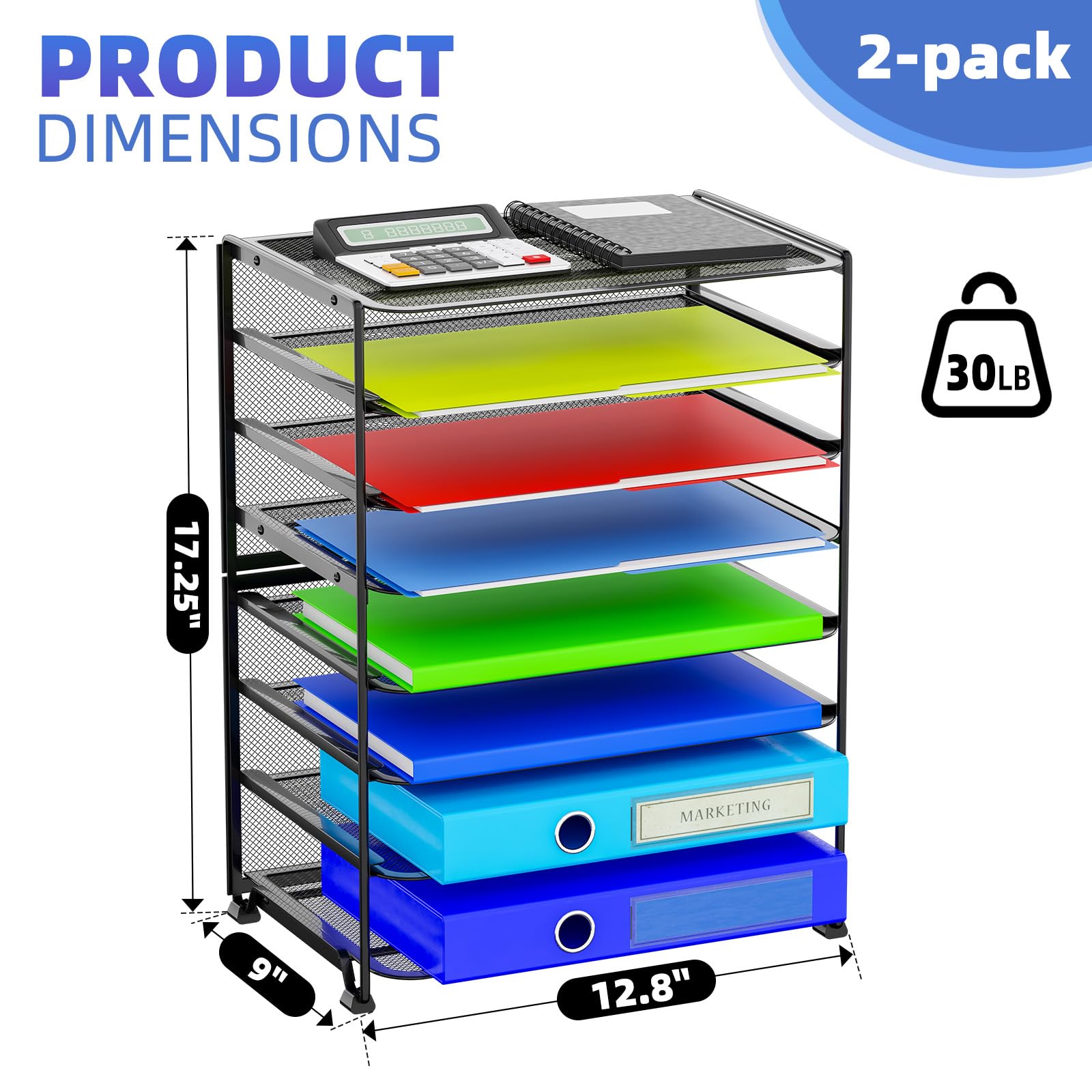 Black mesh 8-tier file tray for organization