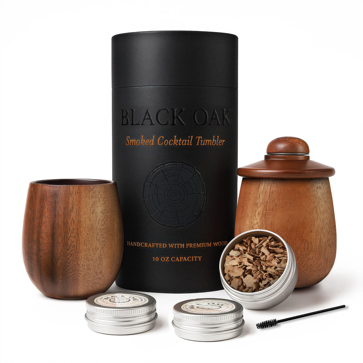 Front view of Black Oak 2-Pack Charred Wooden Whiskey Cup 10oz