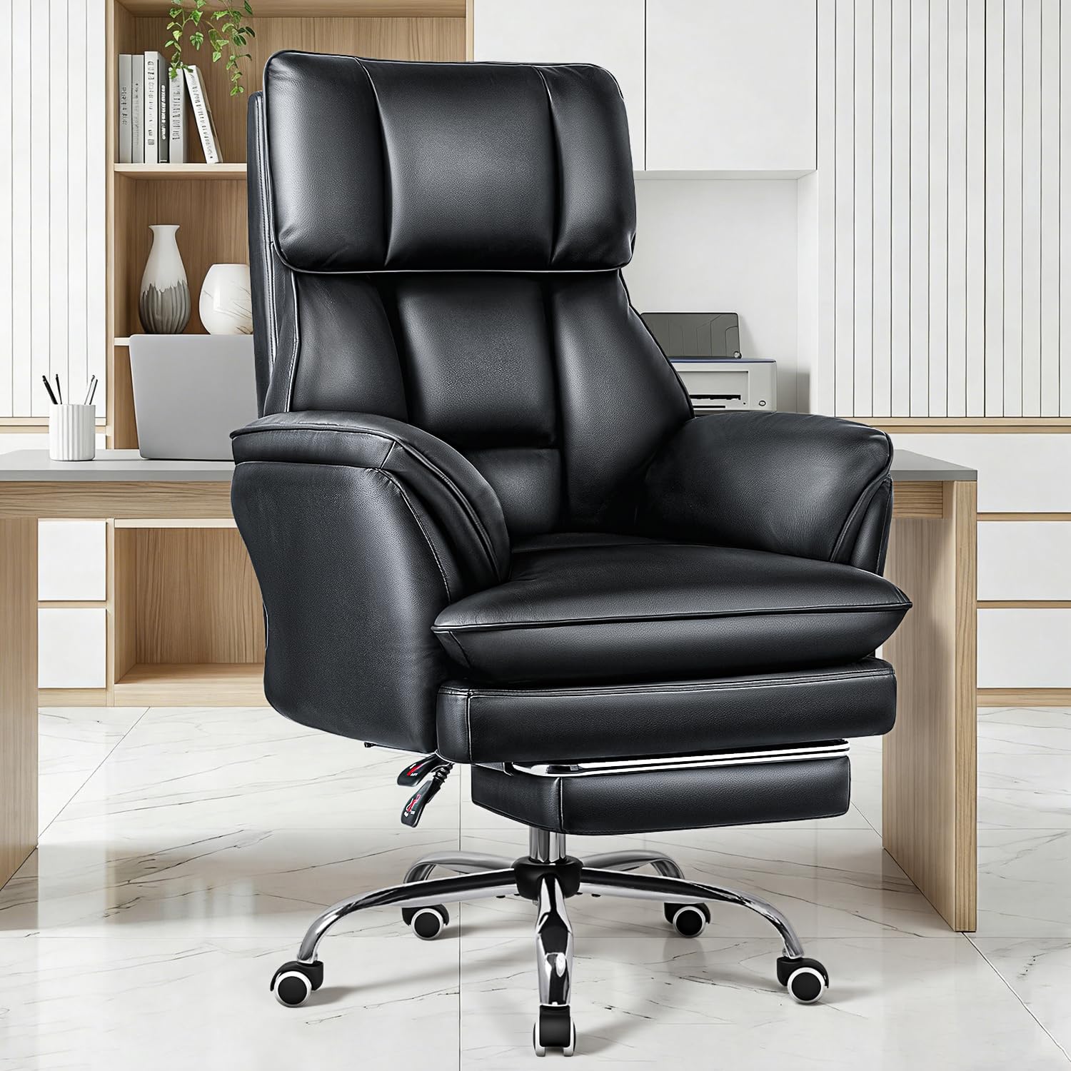 High-back ergonomic chair with thick foam cushions