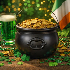 Black plastic cauldron 7.5 inch for pot of gold decor