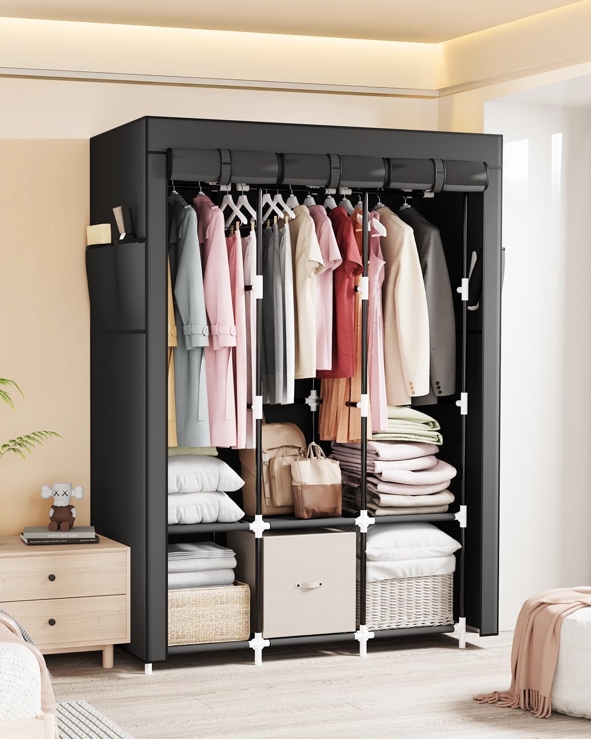 Black Mavivegue portable closet with fabric cover