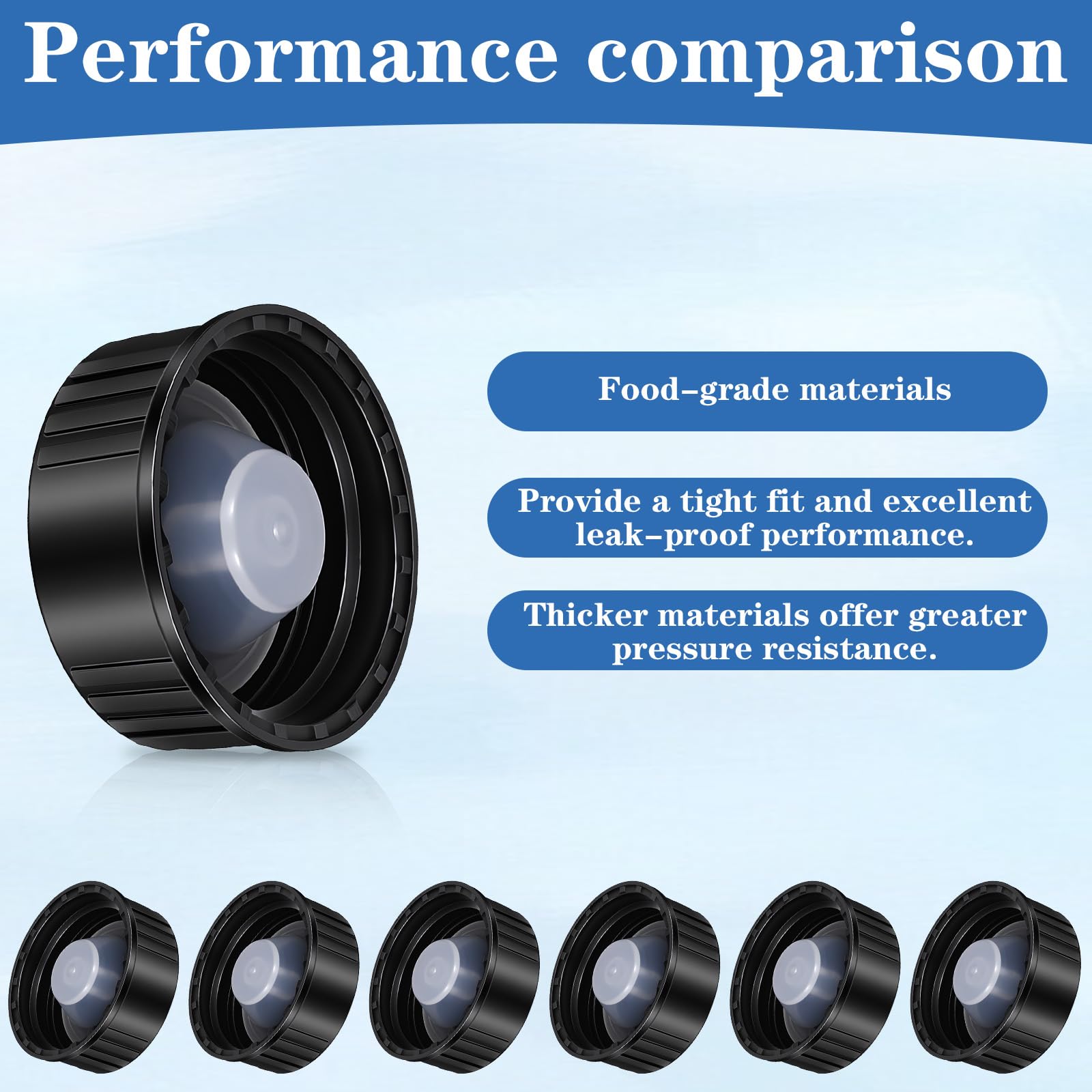 Black resin seal screw caps for bottles
