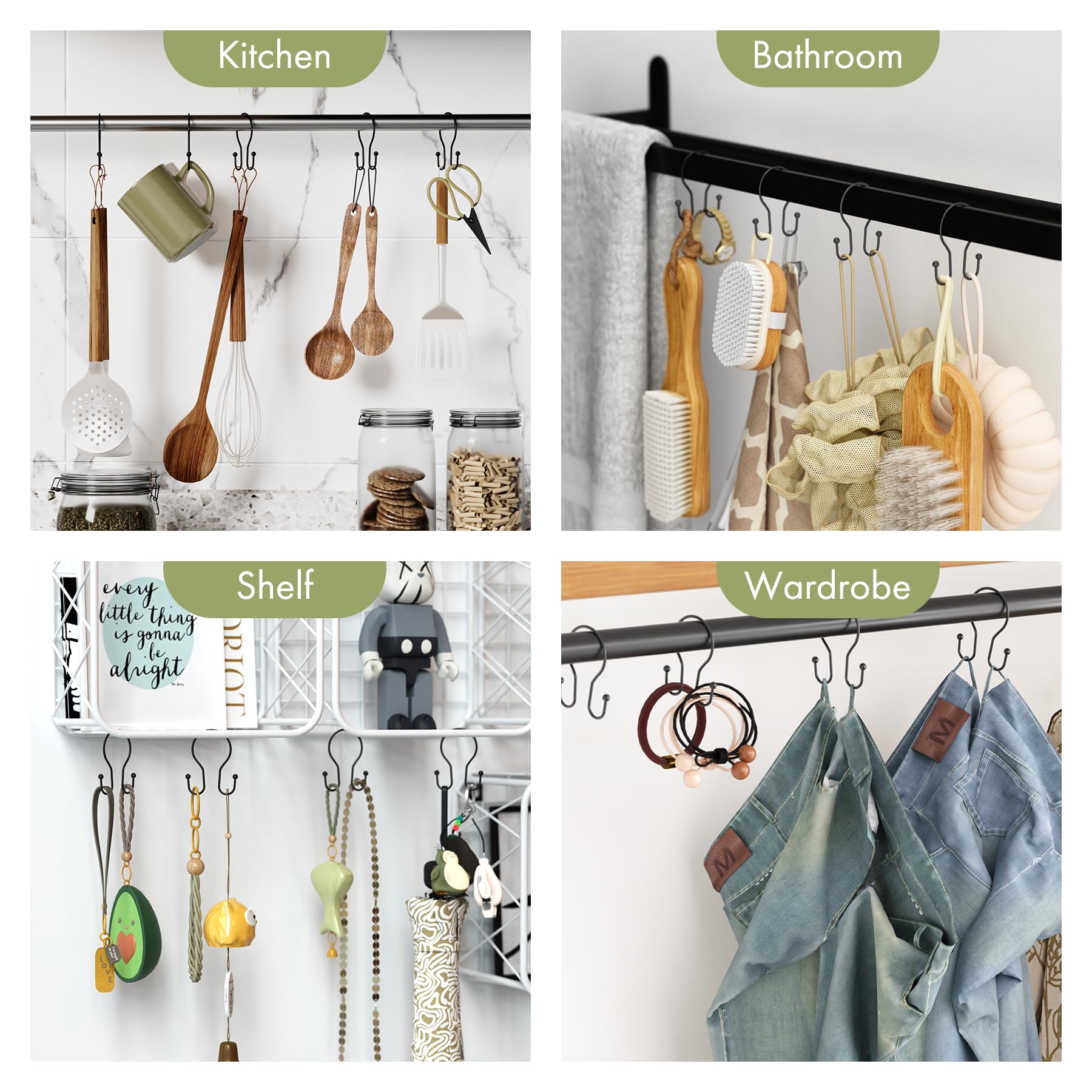 Black metal shower curtain rings for easy installation