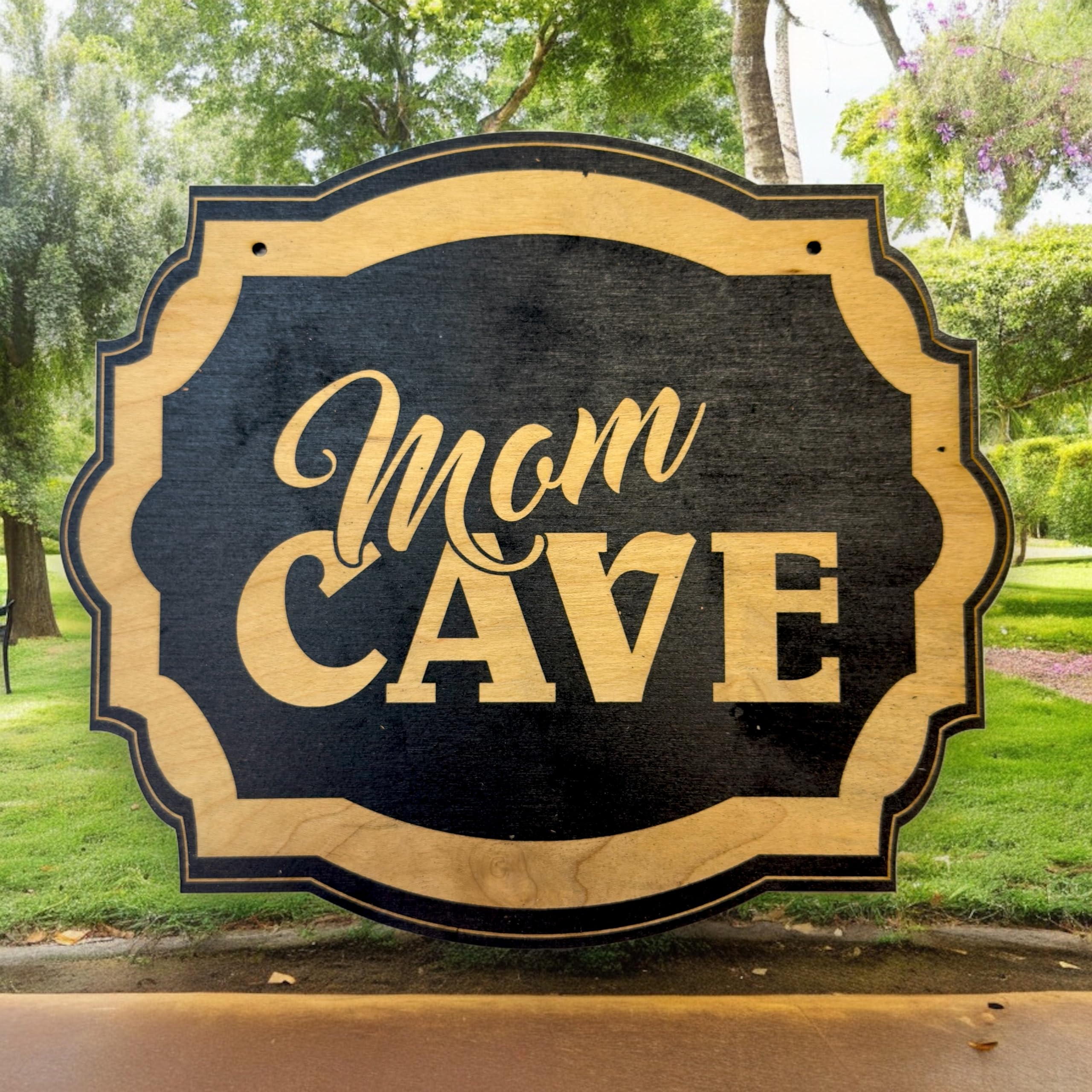 Mom Cave sign 10x8 black wood sign for home decor
