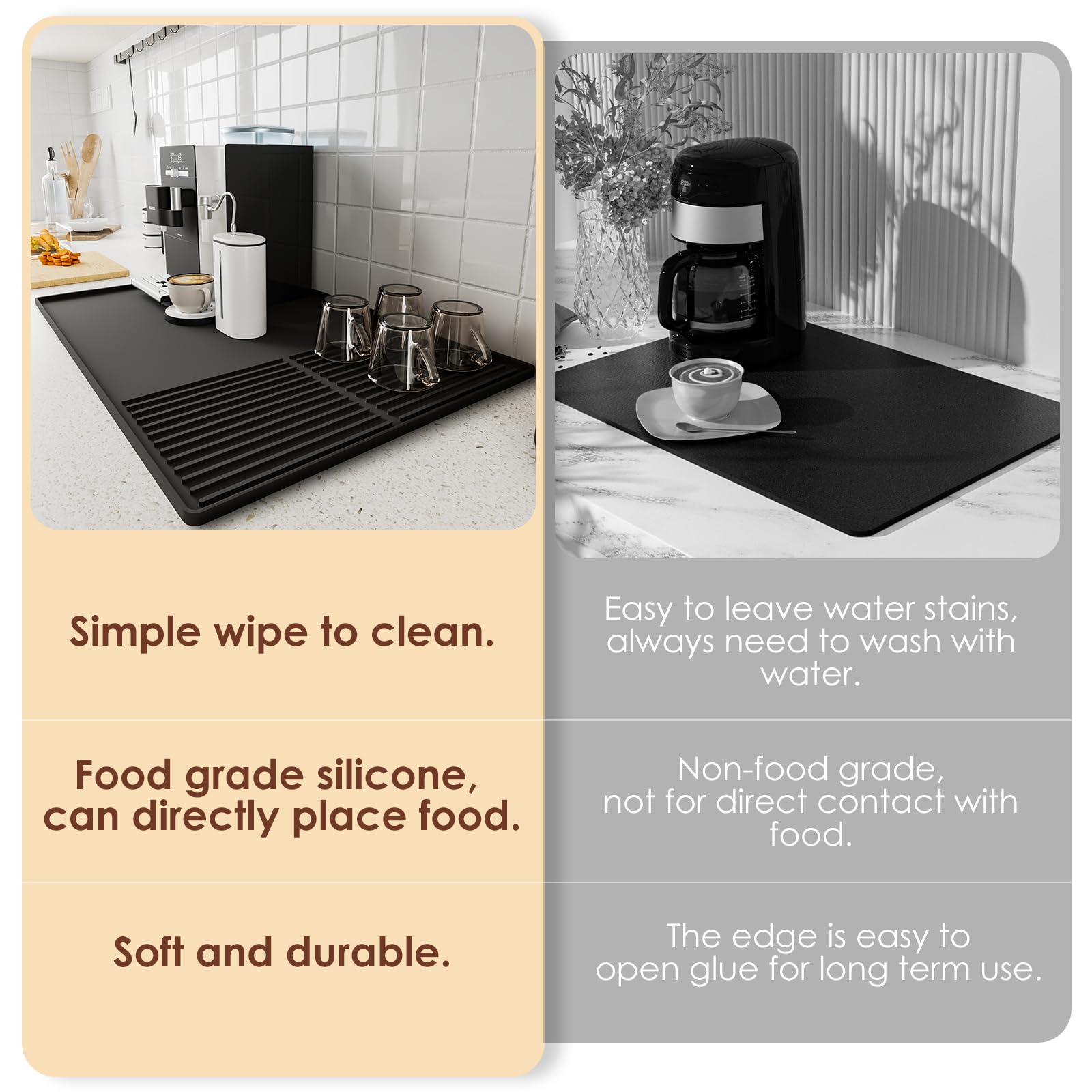 Non-slip raised edge silicone mat for counters