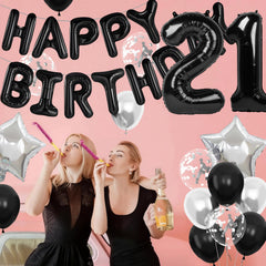 Two 18 inch black and silver star balloons