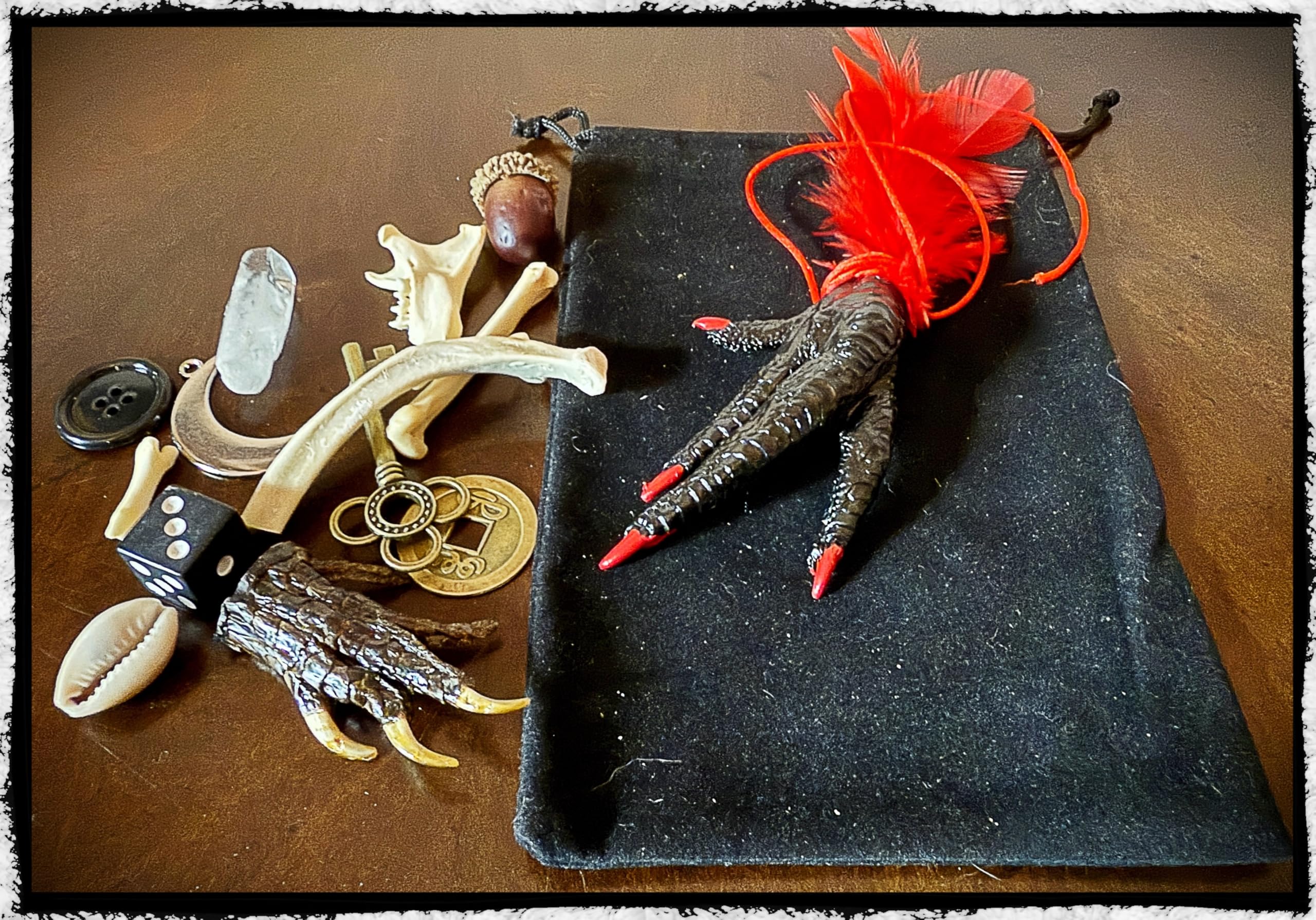 13 piece bone casting divination set displayed