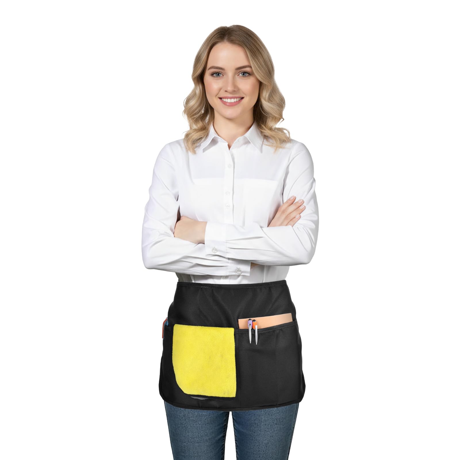 Black waitress apron with pockets and buckle