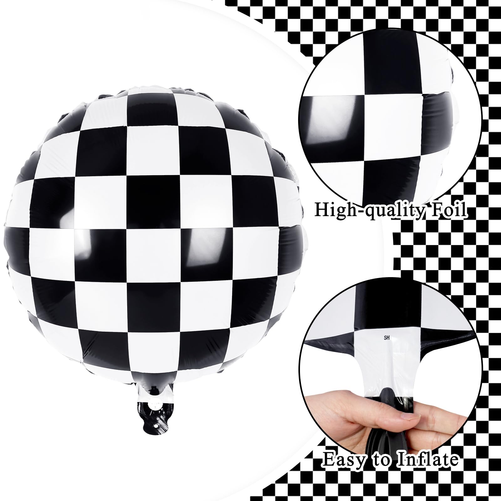 Mylar foil checkered balloons for birthday decorations