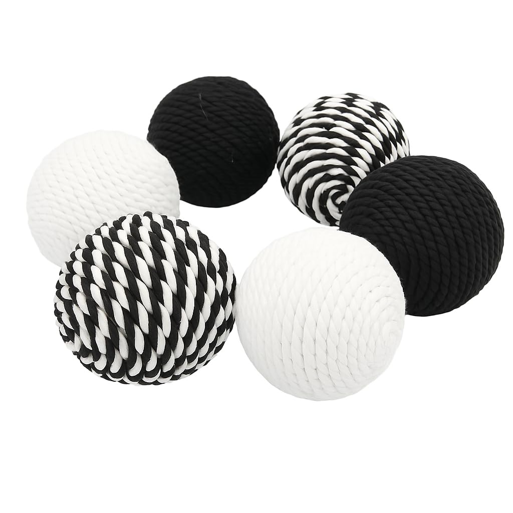 Black White Rope Wrapped Balls set of 6 for home decor