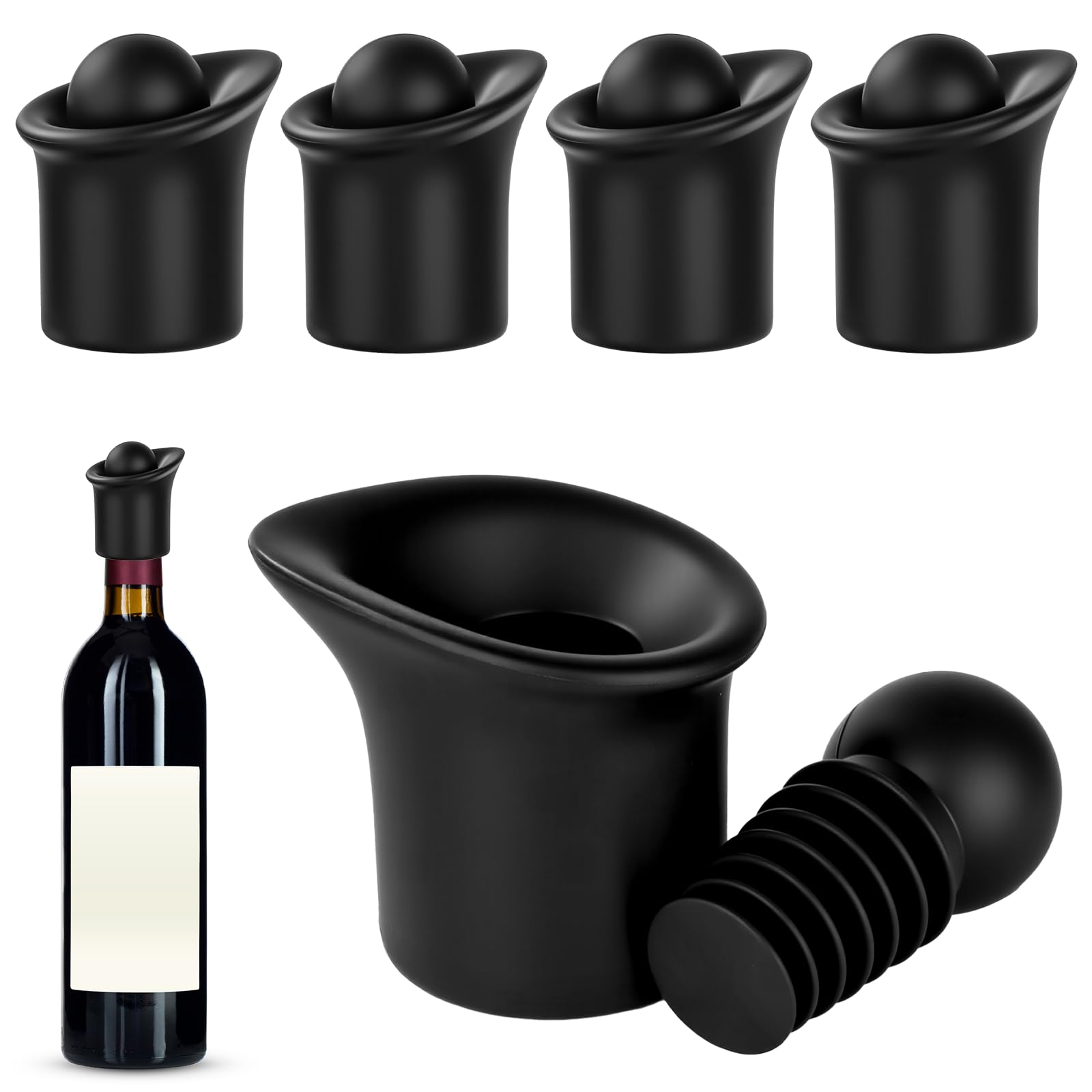 4 piece black wine stopper set for red wine