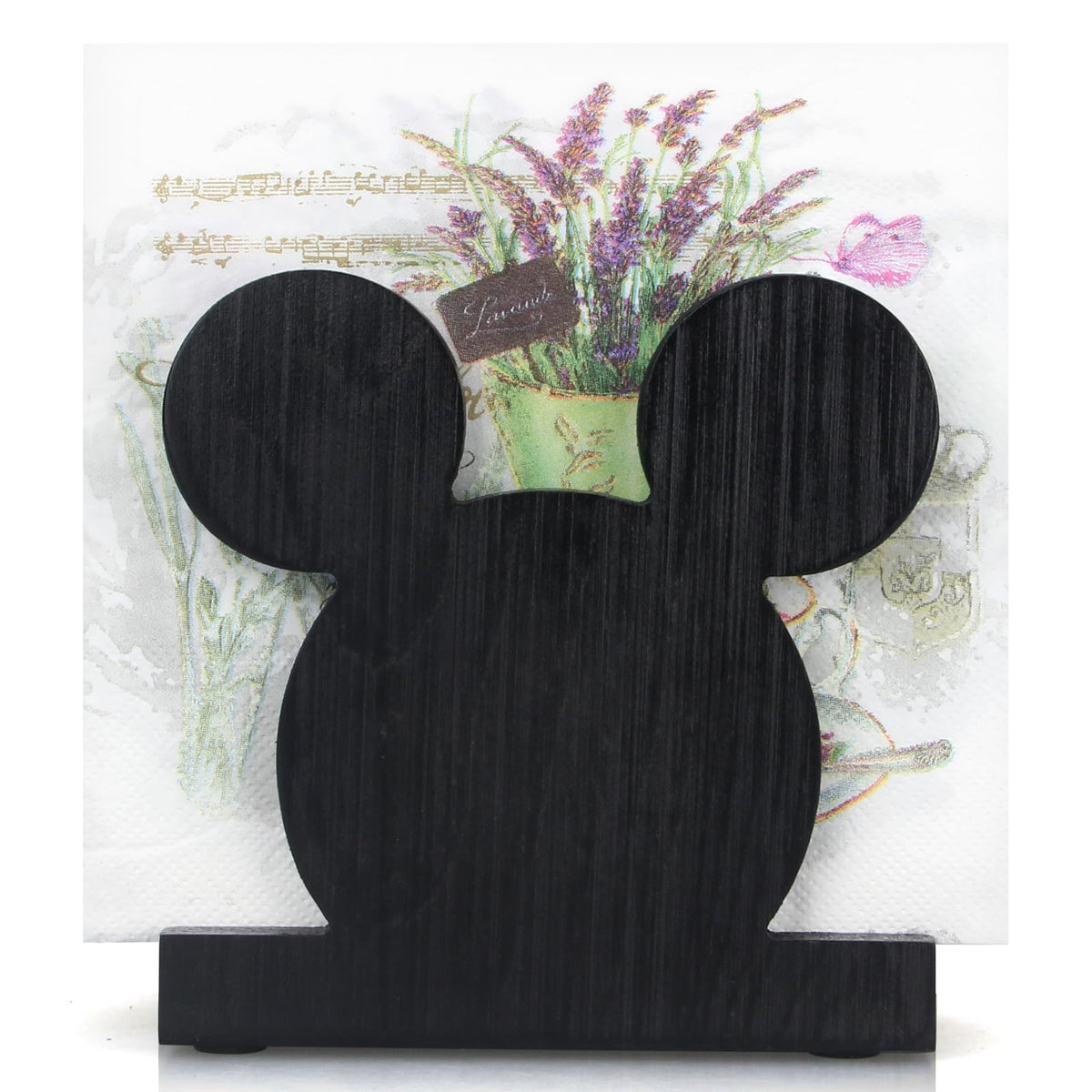 Black Wooden Napkin Holder on kitchen counter