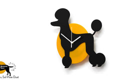 Black and yellow silhouette dog wall clock on wall