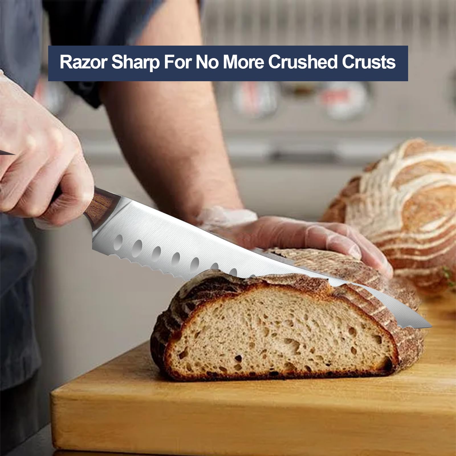 9.6 inch blade length on bread knife enables longer slices