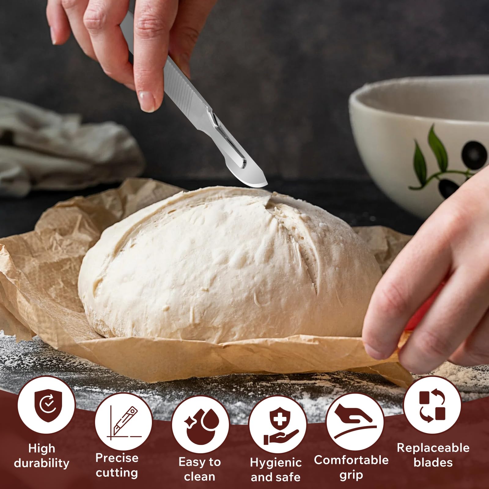 stainless steel handle with anti-slip grooves bread lame