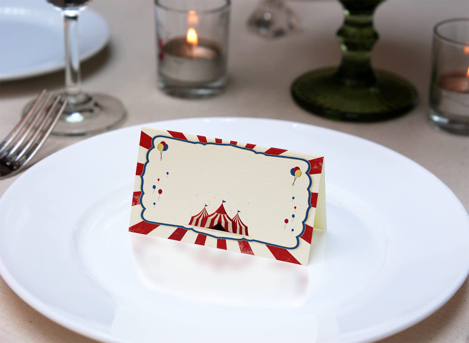 Tent style place cards folded to 3.5 x 2 inches