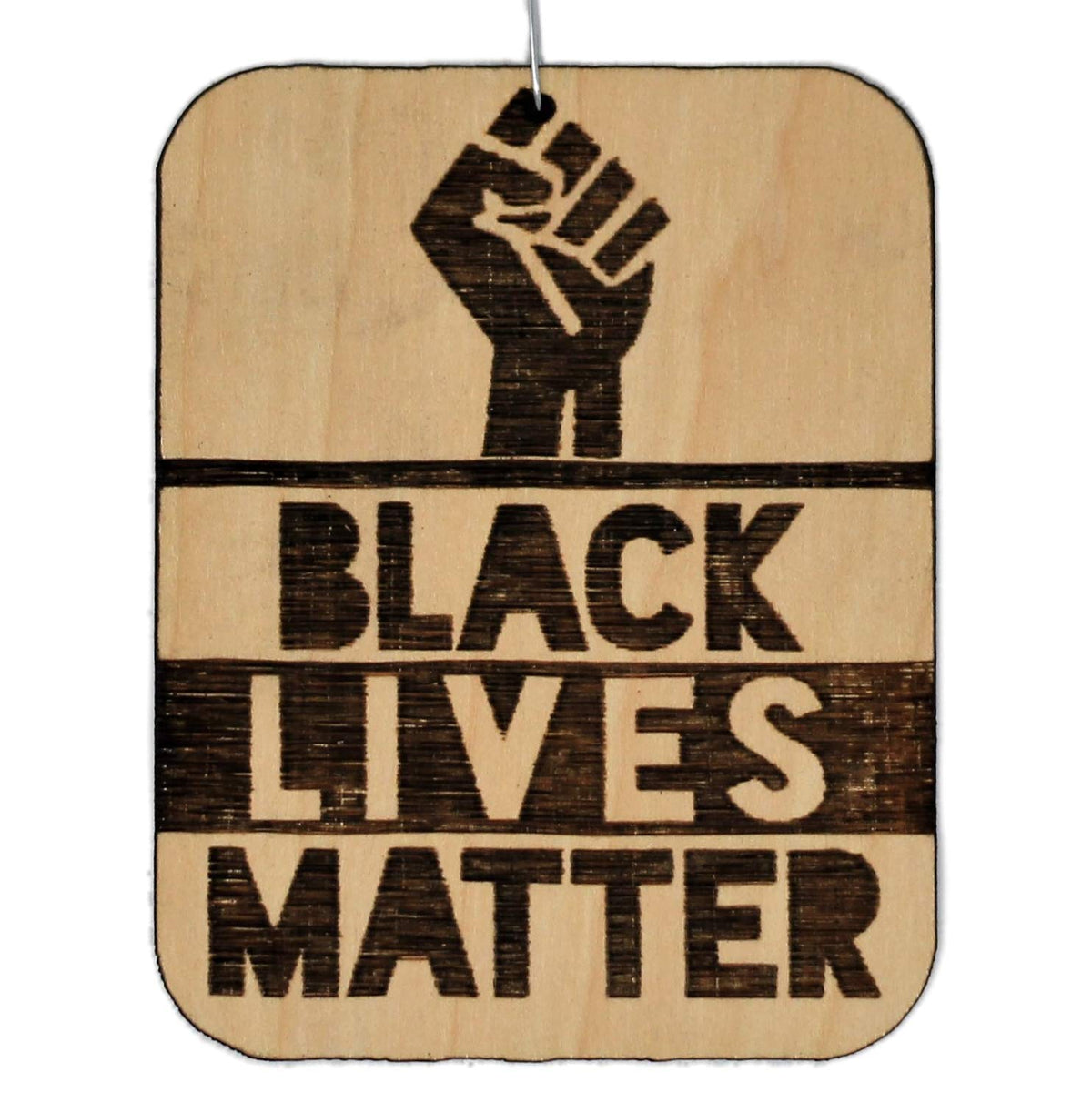 BLM Black Lives Matter wood Christmas ornament on display