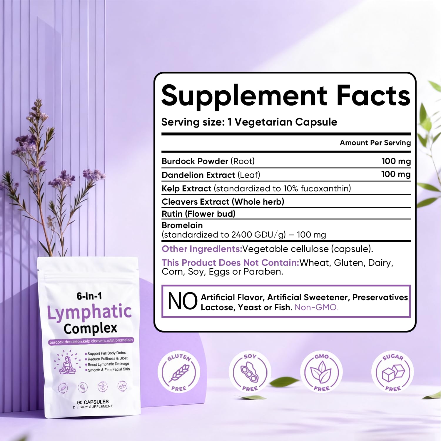 Bloating relief and circulation support imagery on box