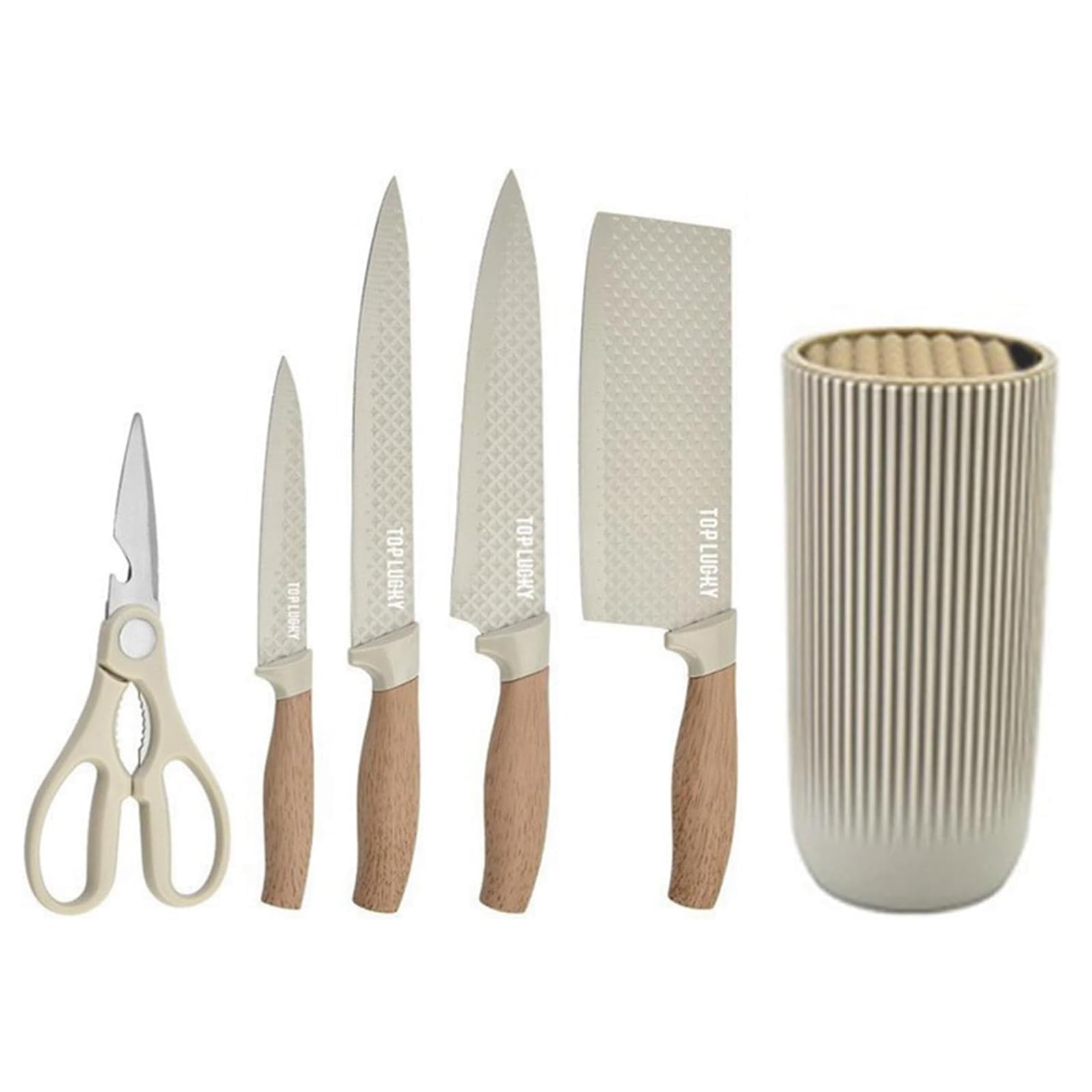 Knife block with blades in beige finish