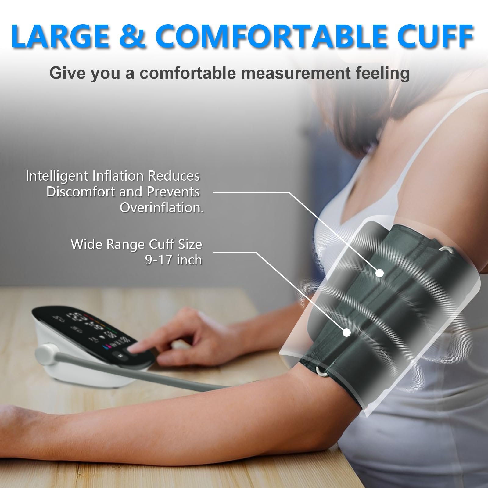 Measures systolic diastolic pressure and pulse rate with BP monitor