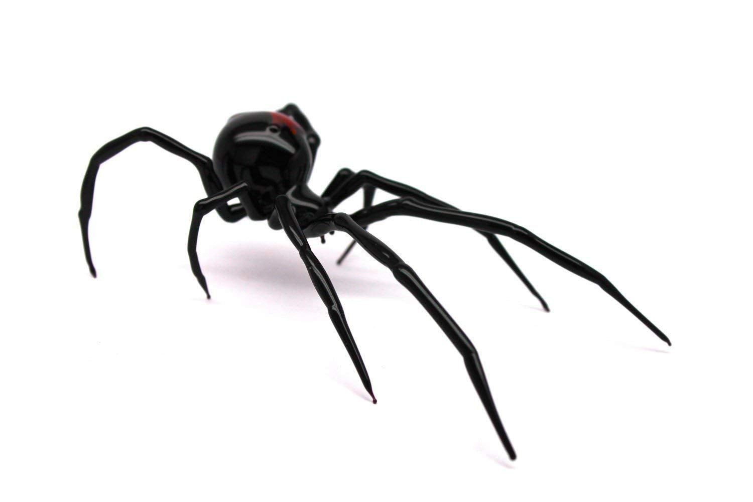 Blown Glass Insect Sculpture with red hourglass mark side angle