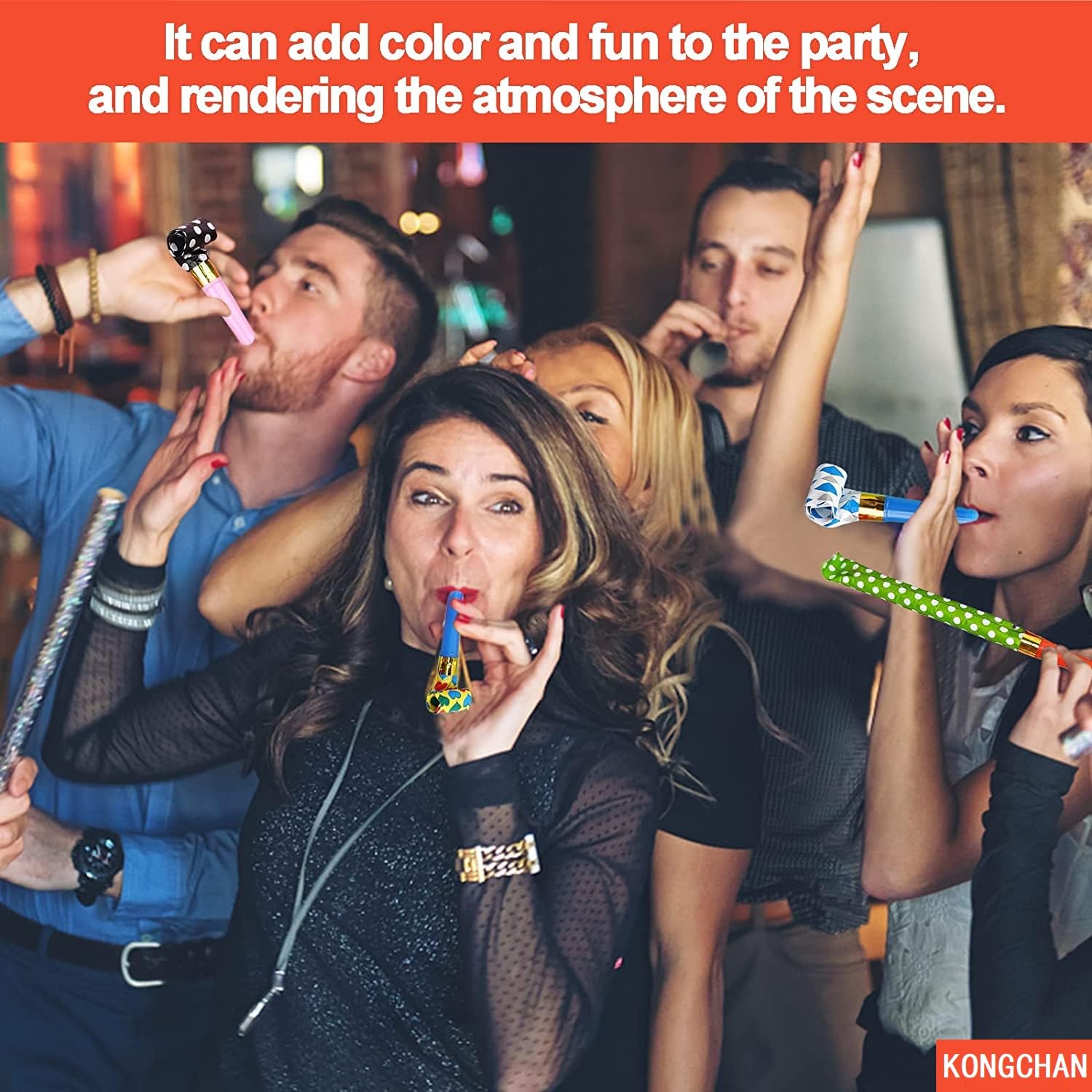 Assorted colors party horns for celebrations