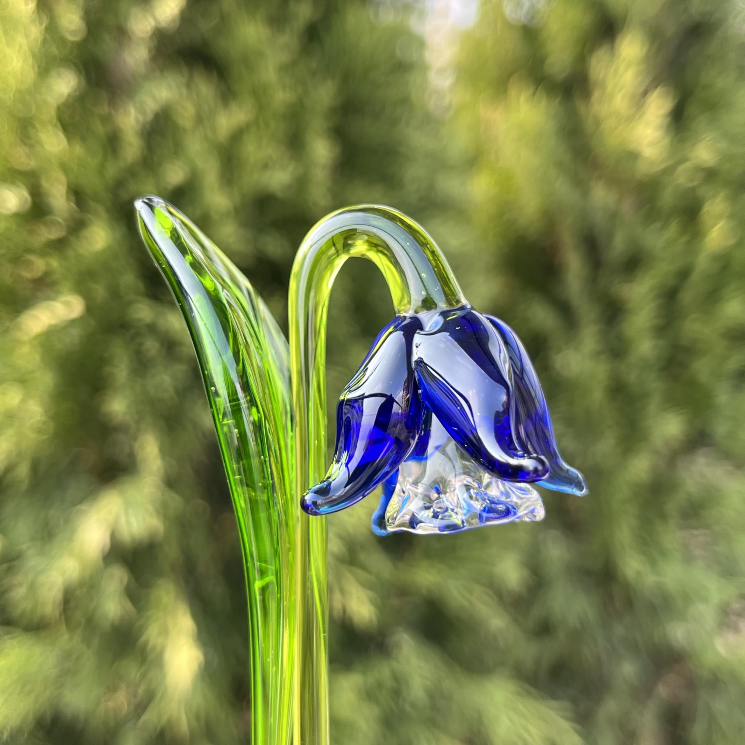 Blue Bellflower Bloom glossy finish on display stand