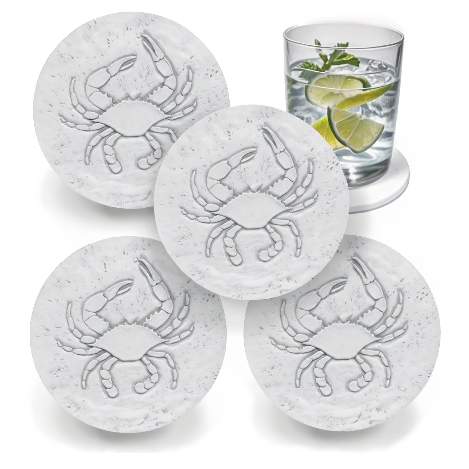 Blue Crab Absorbent Drink Coaster set four 4 3/8 inch diameter