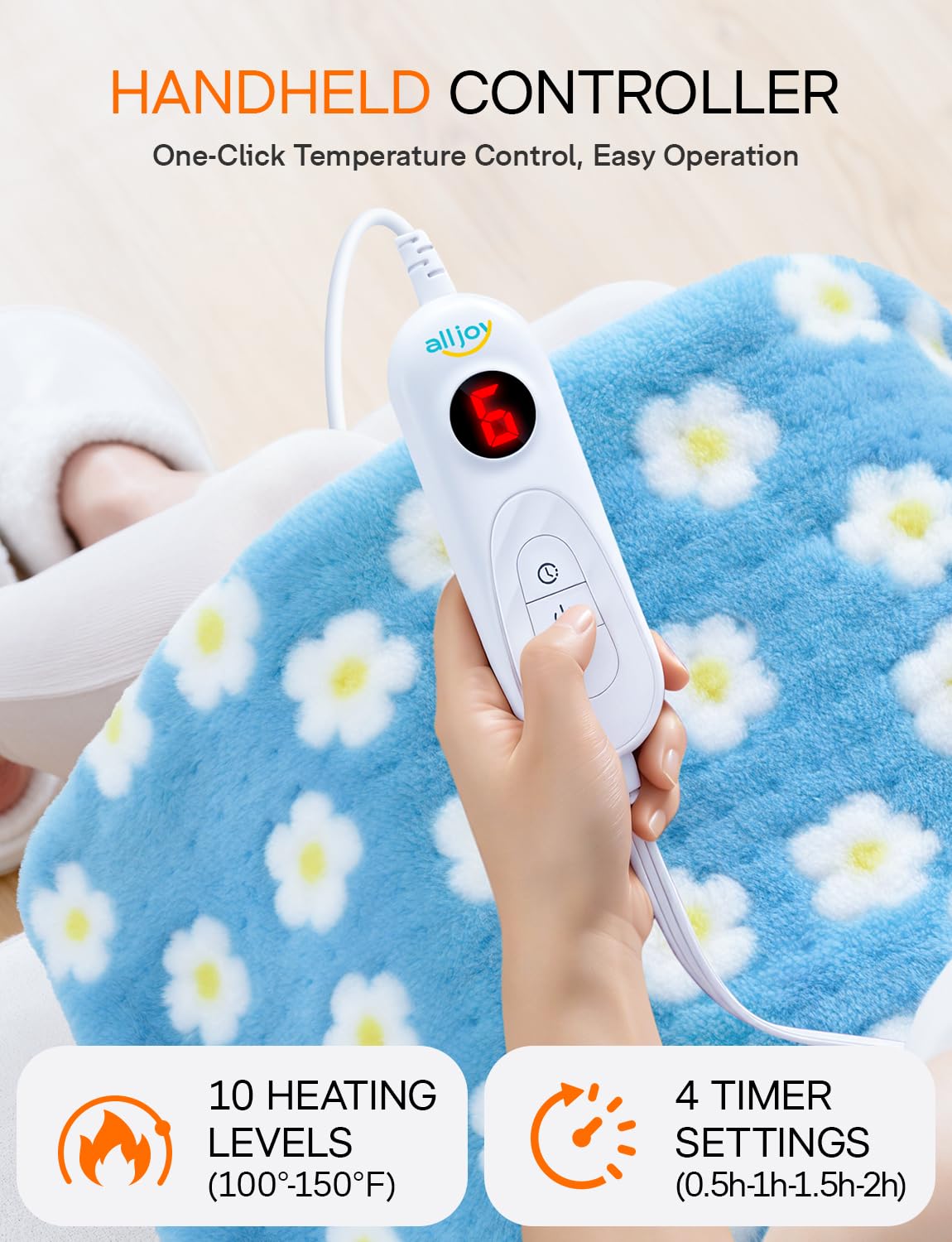 blue daisies design on plush heating pad interior