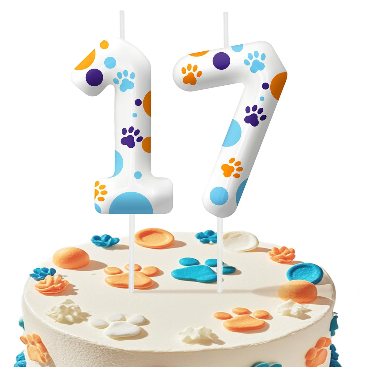 Blue Dog Paw 17th Birthday Candle number candles on cake topper