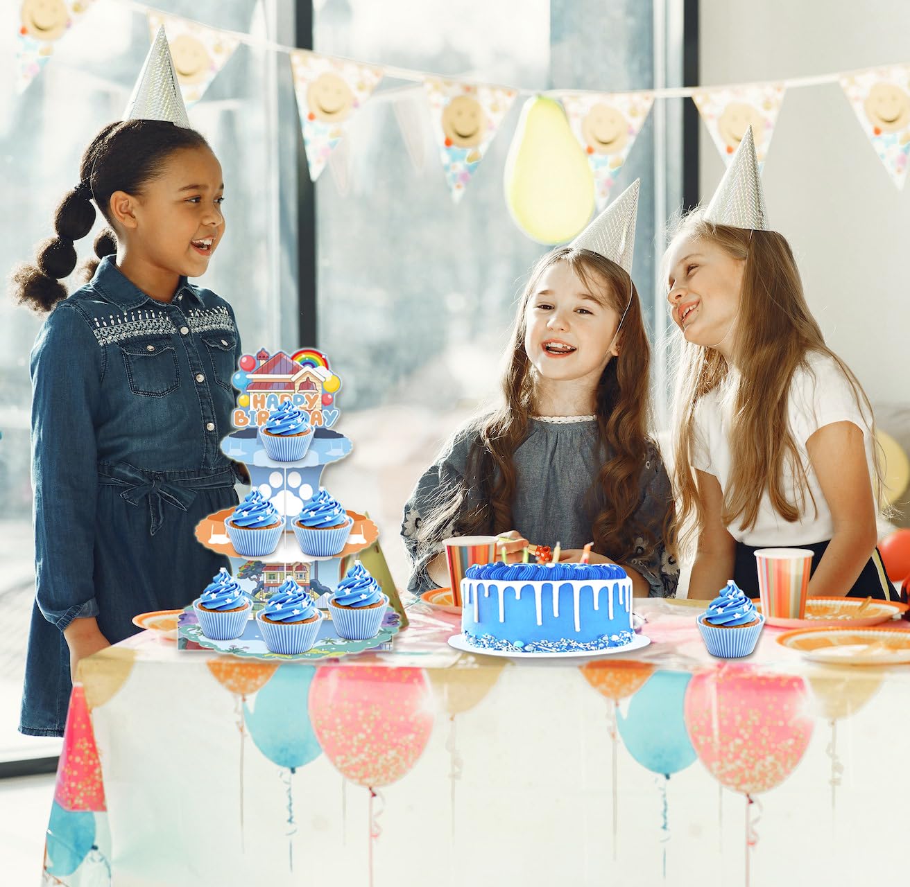 Blue dog party display suitable for cupcakes and party favors