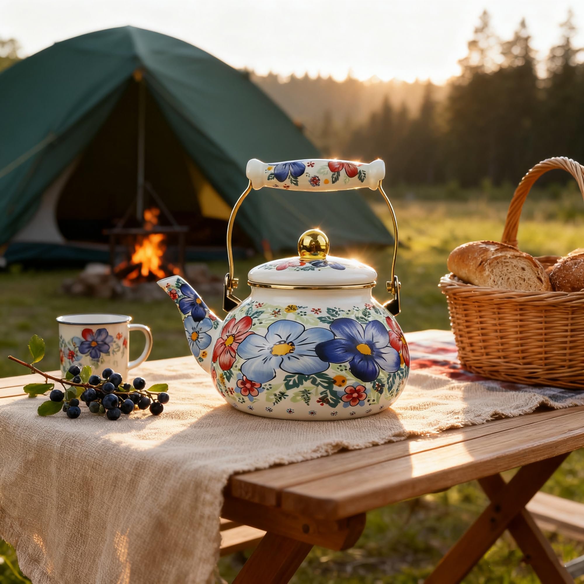 Gift-ready packaging for Bohemia Blue Flower tea kettle