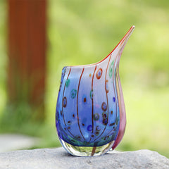 Blue Murano glass vase upward curved silhouette