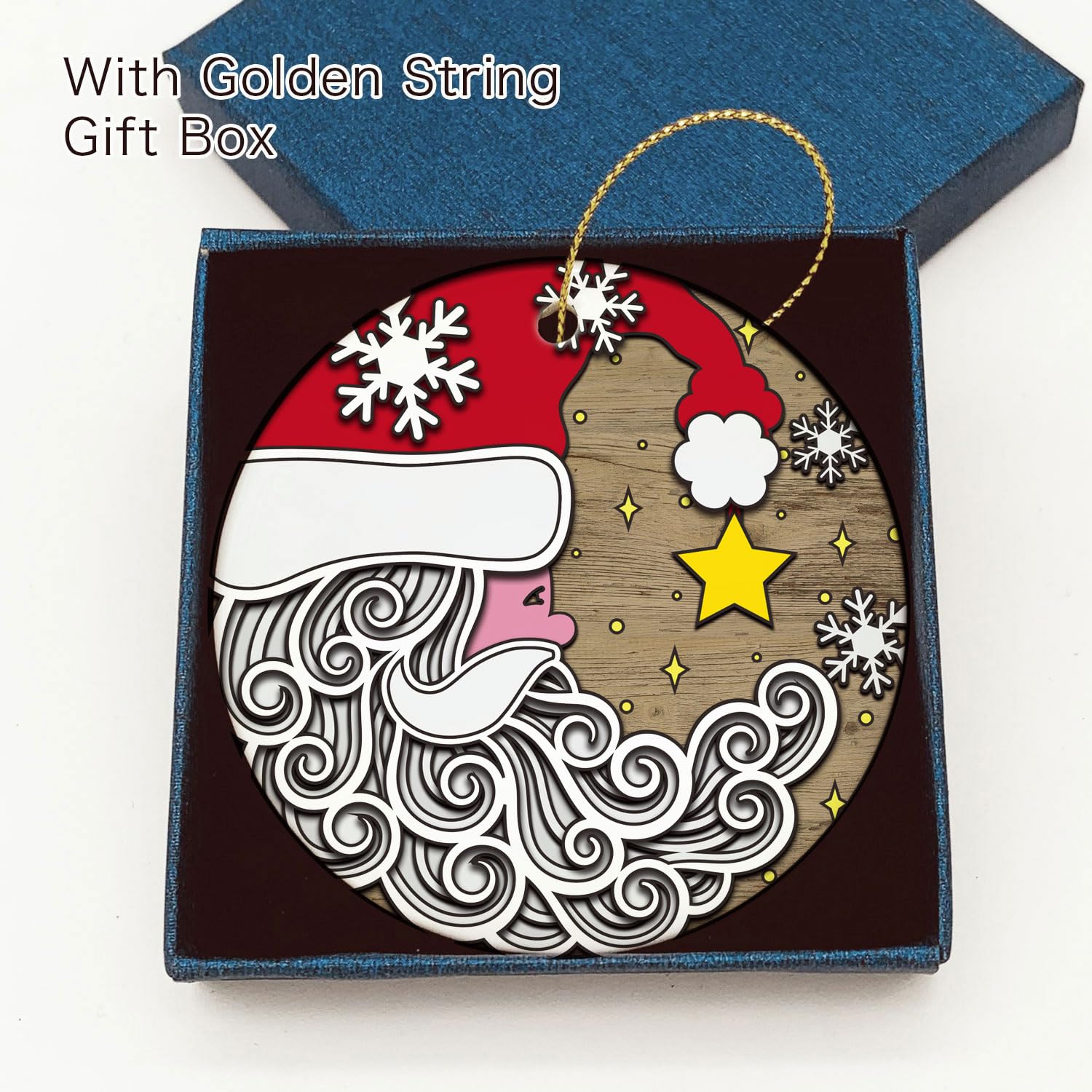 Blue gift box packaging for Santa Moon Ceramic Ornament