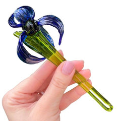 Blue glass iris flower figurine handcrafted for home decor