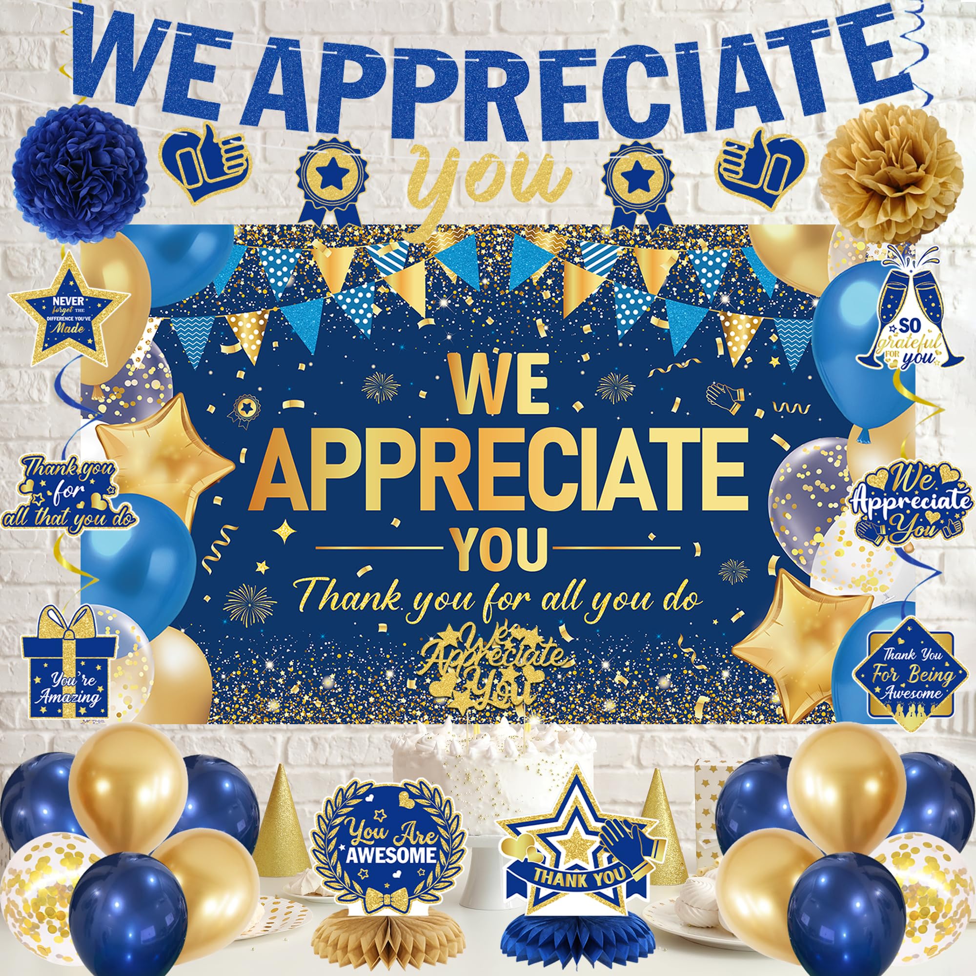 3D blue and gold honeycomb centerpieces for party decor