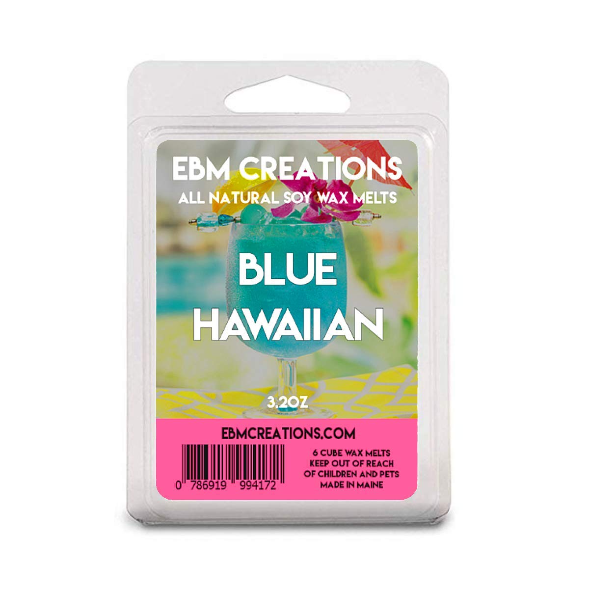Blue Hawaiian soy wax melts 6 cube clamshell made in Maine