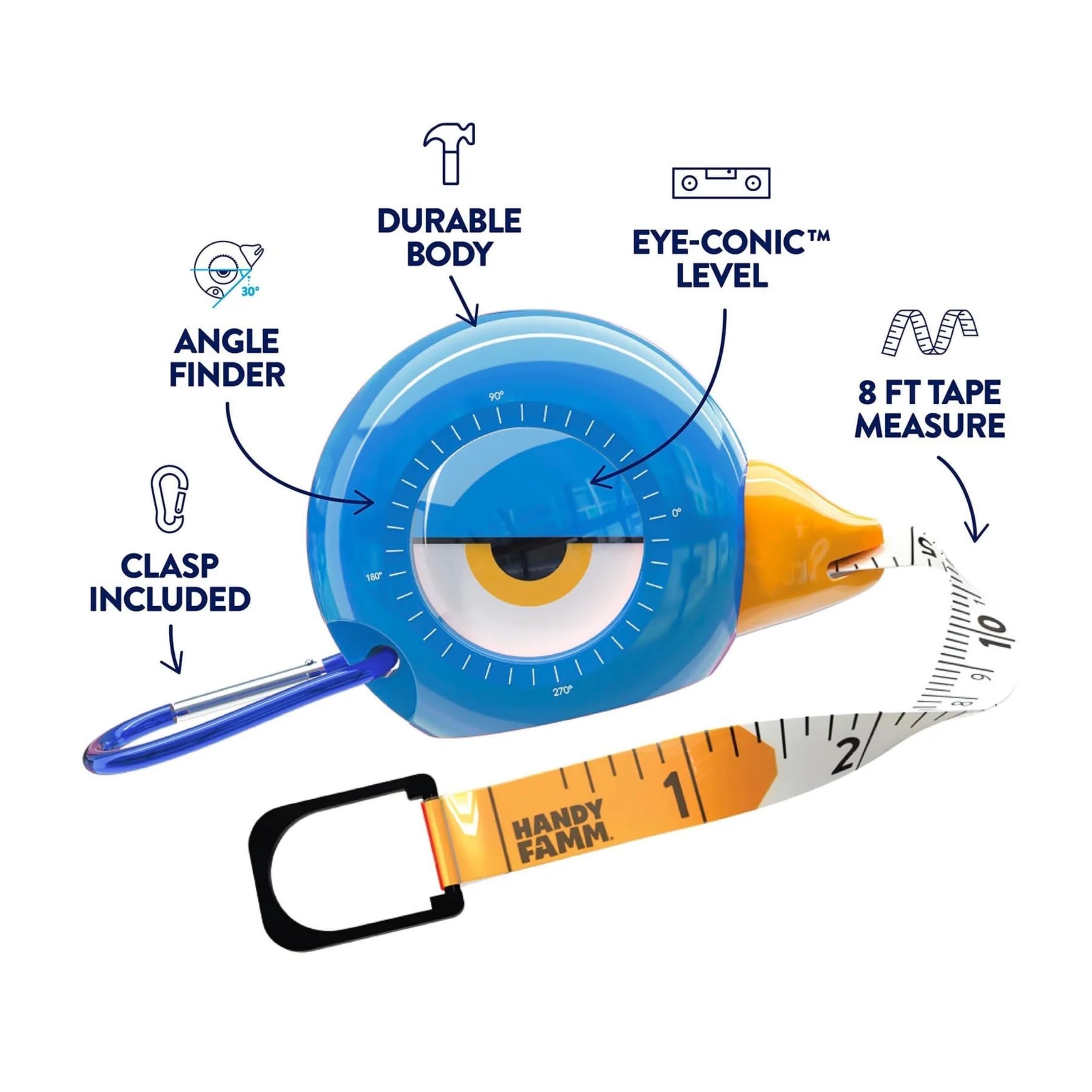 Bubble level and angle finder on Toto tape measure