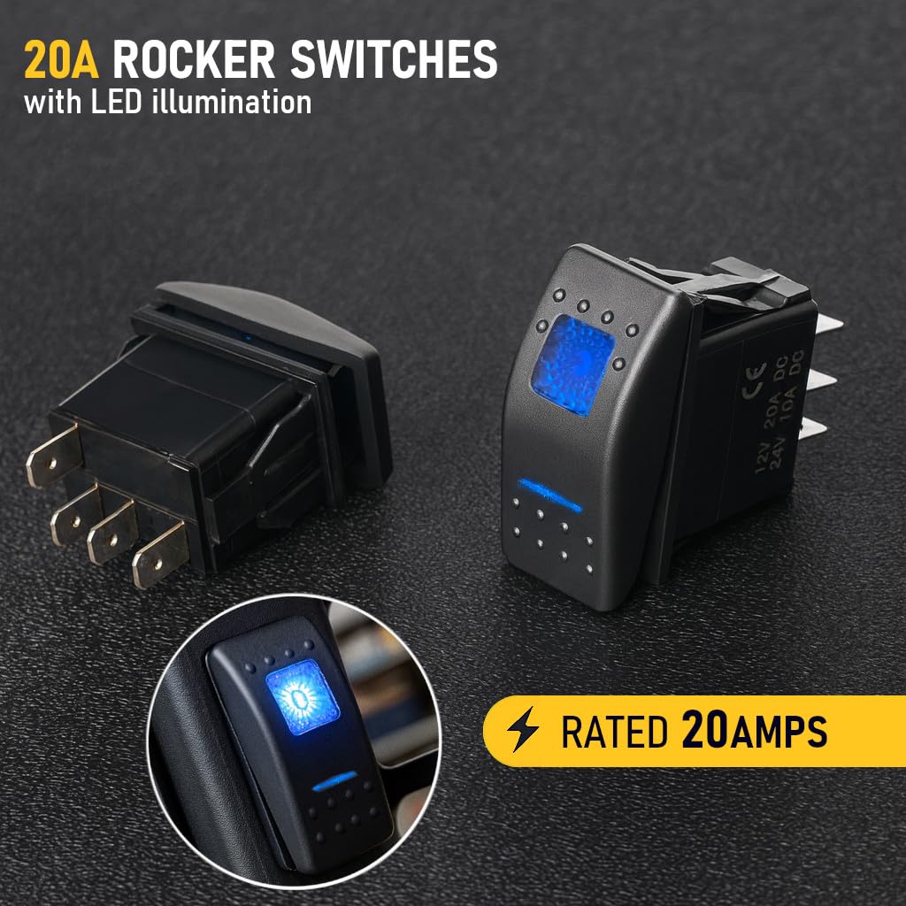 20A at 12V and 10A at 24V splash-proof LED rocker switch