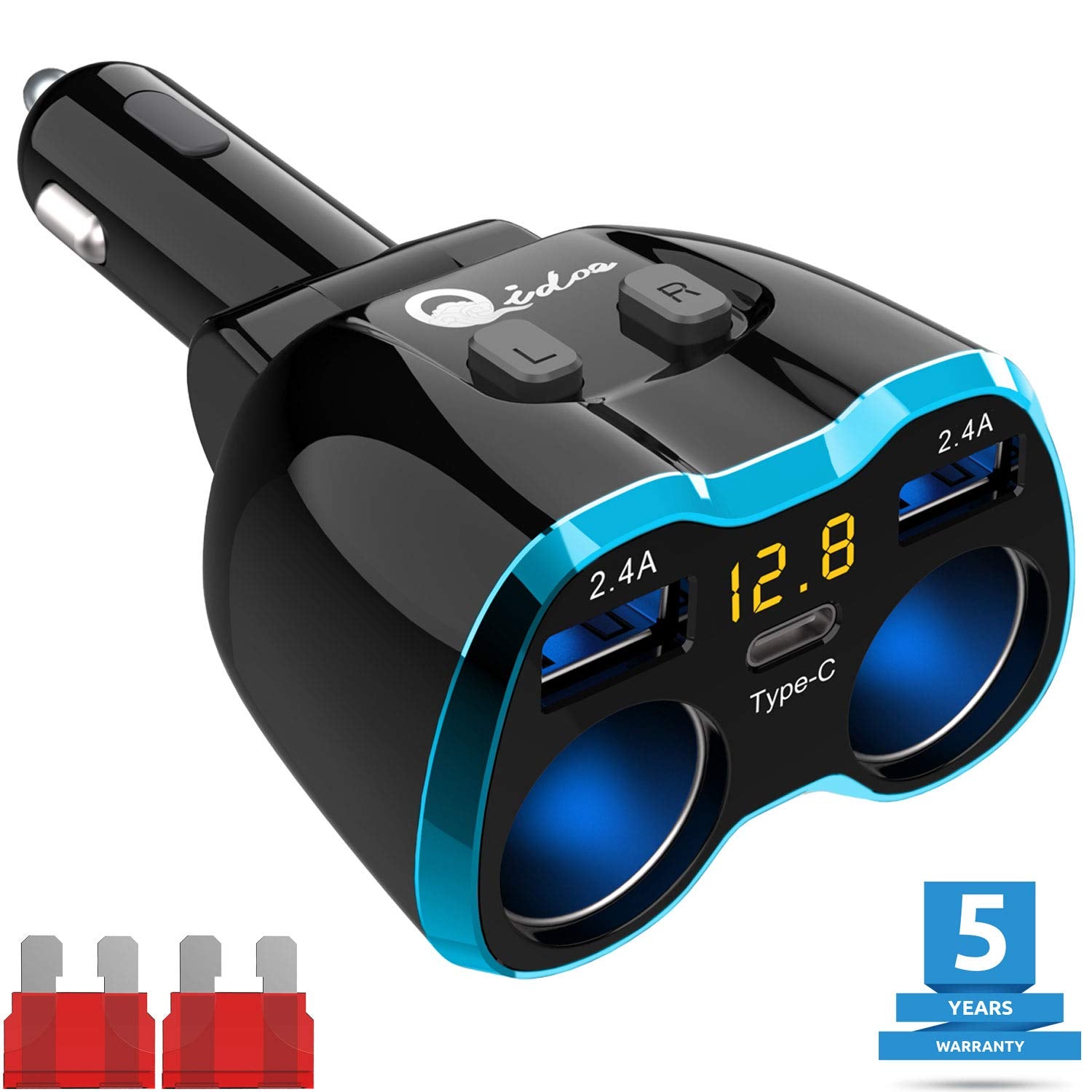 Compact streamlined surface design of car charger splitter