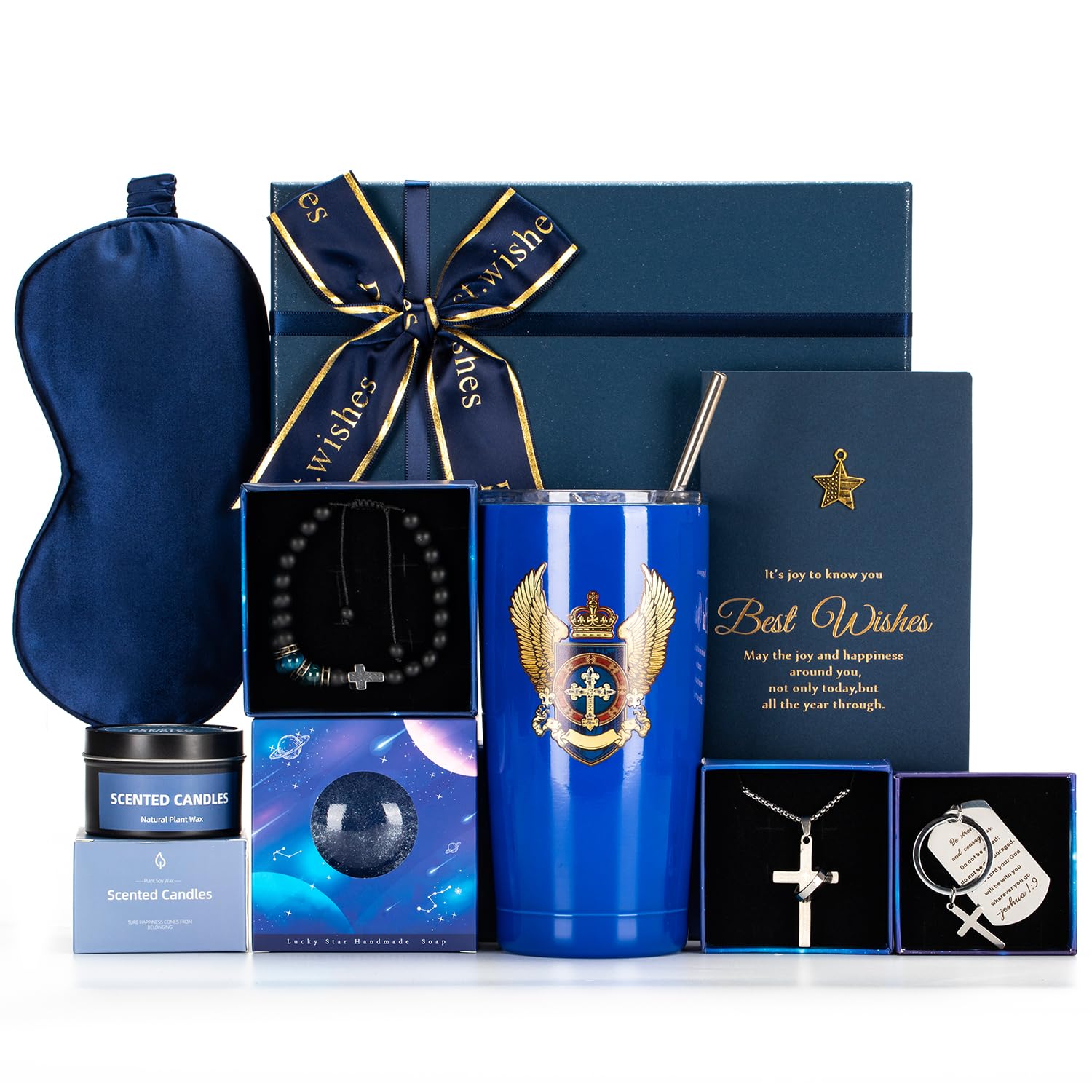 Blue Man Premium Gifts Basket gift box with insulated tumbler