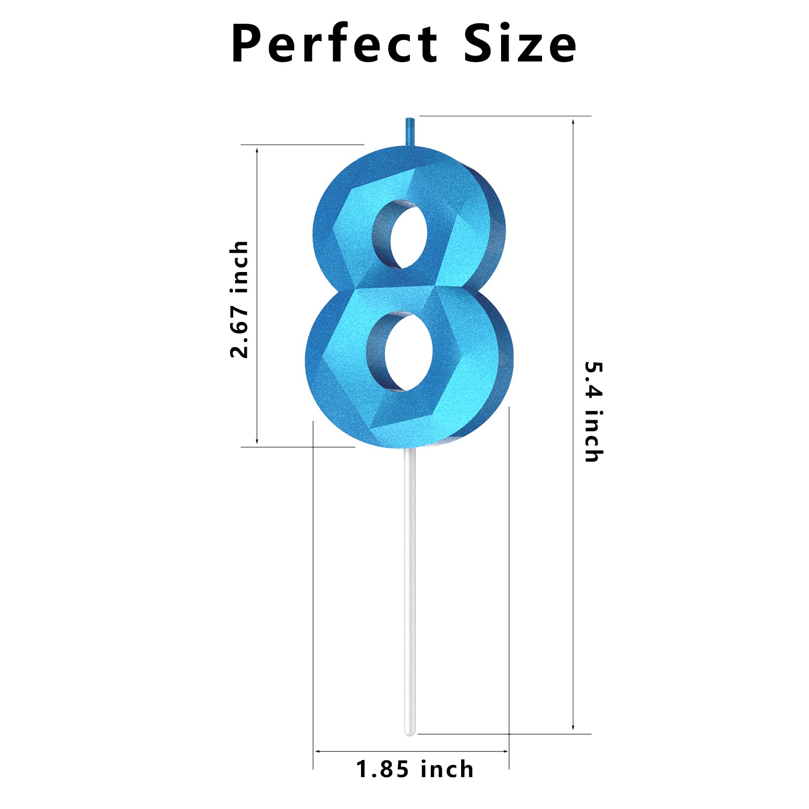 Blue number candles 3D diamond style for cake