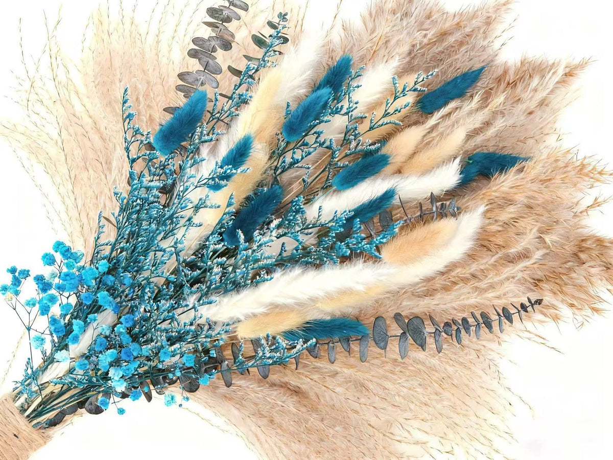 Blue Pampas Grass Bouquet with blue accents and pampas stems